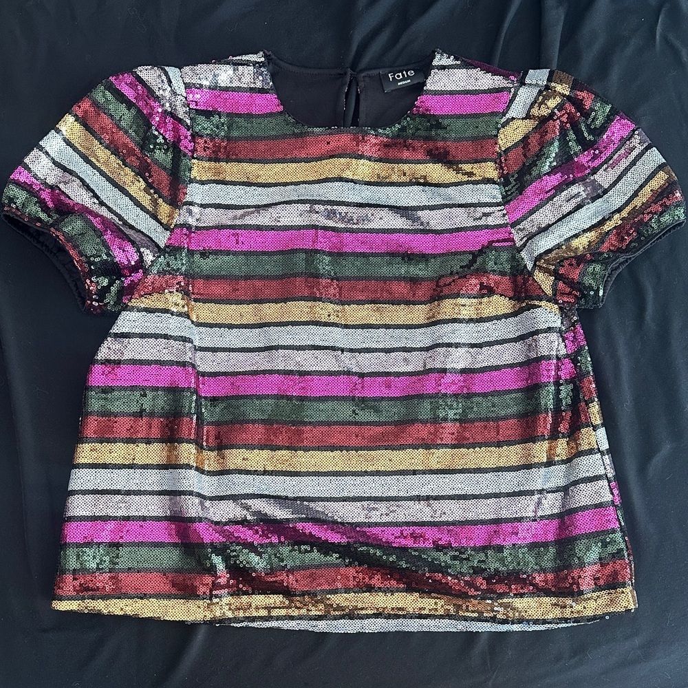 Fate Vibrant Striped Sequin Holiday Top